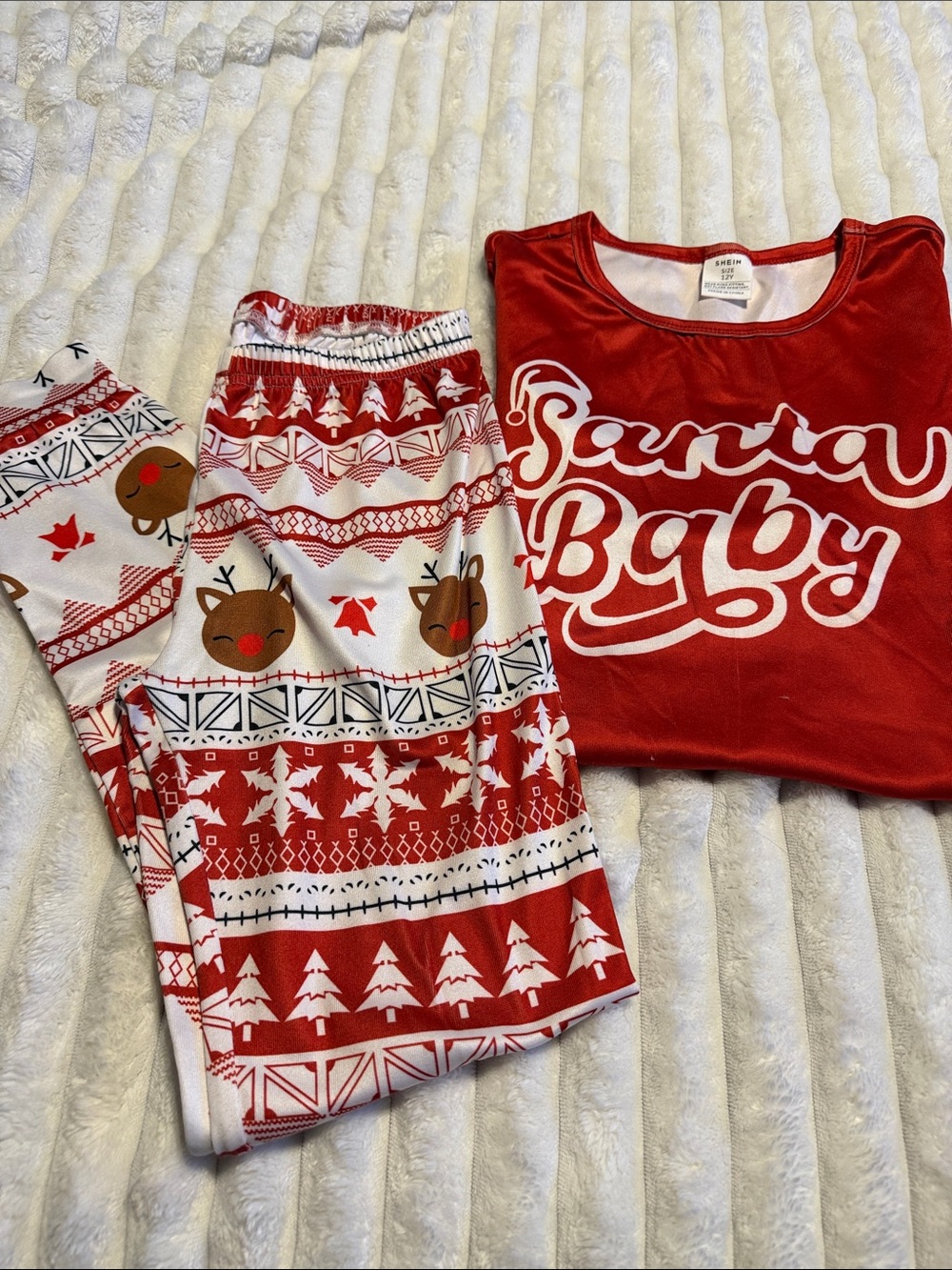 Kids Red & White Reindeer Pajama set size 12